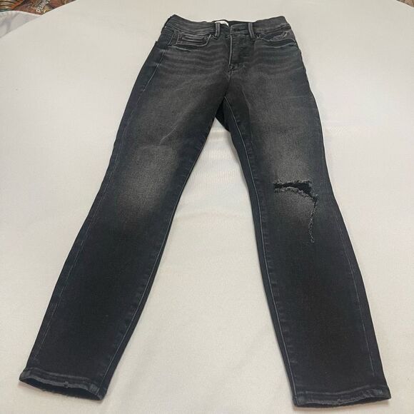 Good American Black Destroyed Skinny Denim Jeans Size 2/26 - Picture 1 of 11